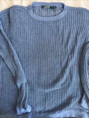 Lauren Ralph Lauren Blue Open-Weave Crewneck Sweater